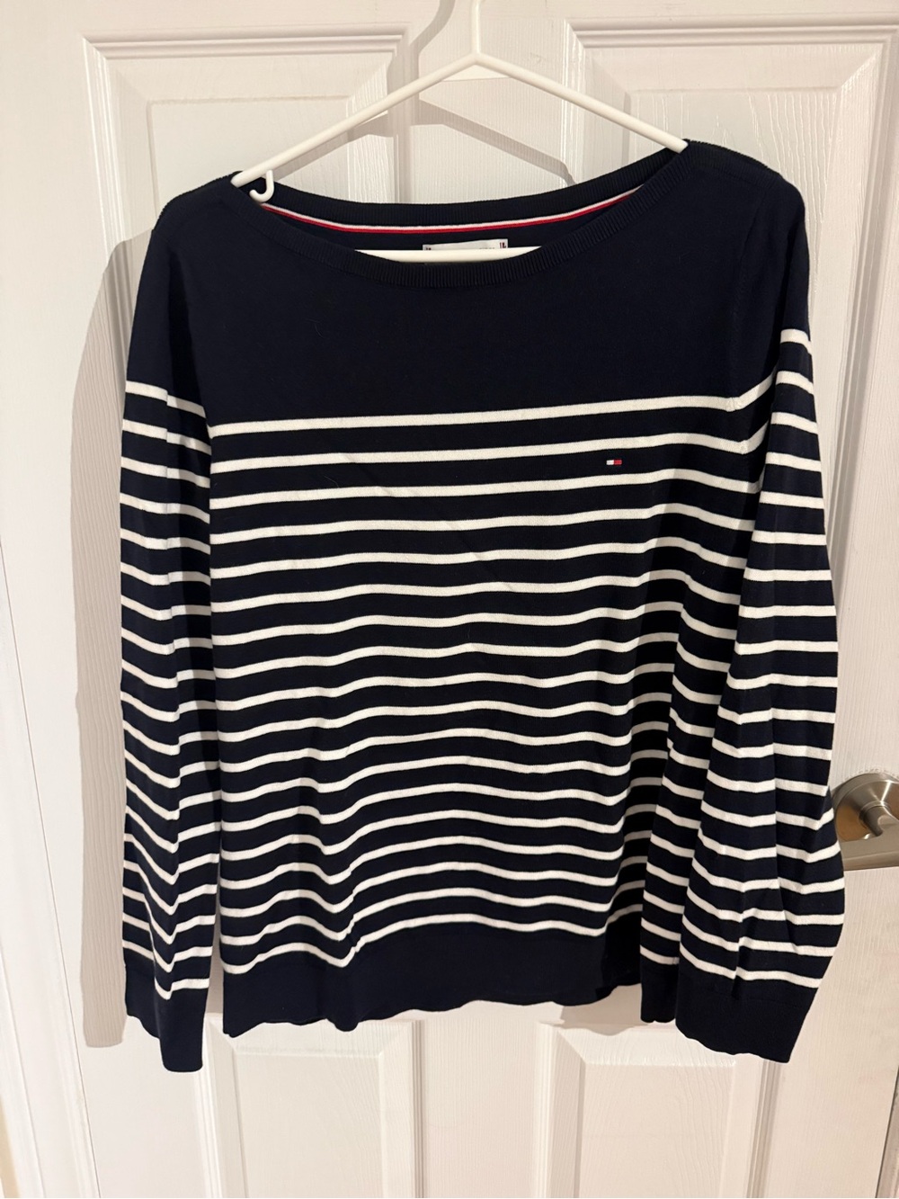 Tommy Hilfiger Navy & White Striped Boatneck Sweater- Size L- never worn